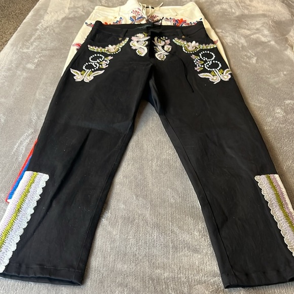 Cynthia Rowley Set (2) Embroider Poplin Twill Lace Up Pant Jeans‎ Bundle SZ 10 - Picture 7 of 16